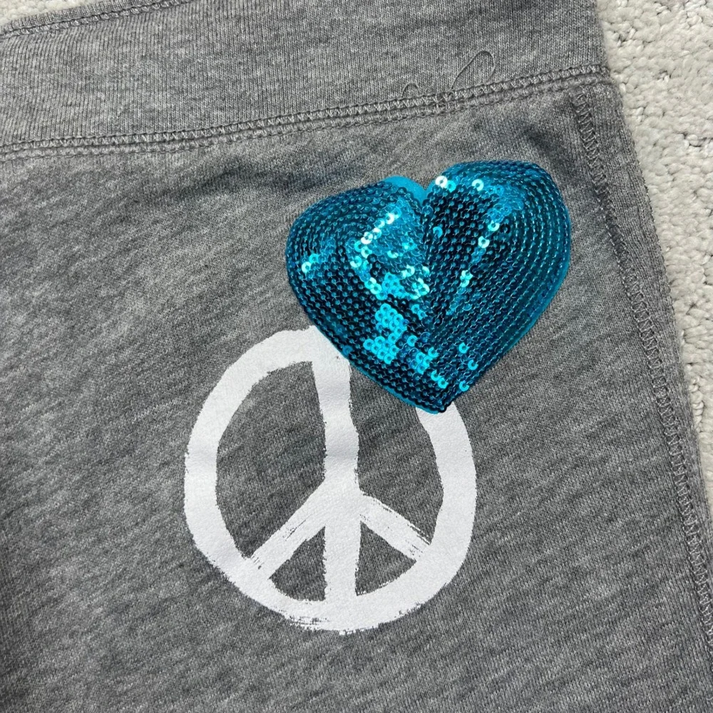 Aeropostale Sweatpants Womens Medium Grey Aero Live Love Dream Sequin Low Rise